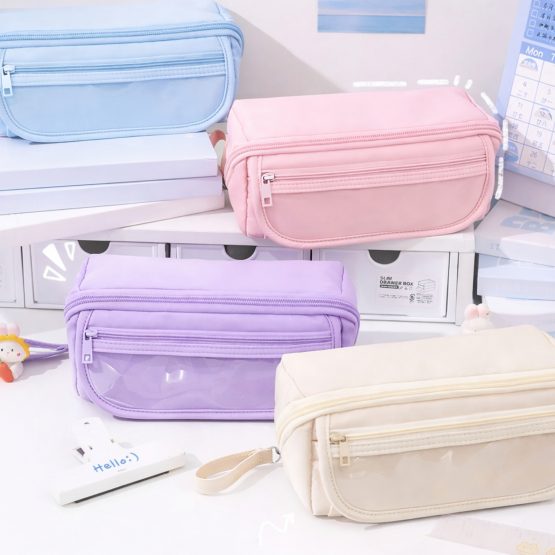 Cartuchera dos cierres colores pastel 21x8x8 cm