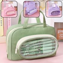 Cartuchera bolsillo transparente manija 20x13x6 cm