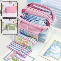 Cartuchera 3 cierres con correa verde/rosa 23x13x9 cm