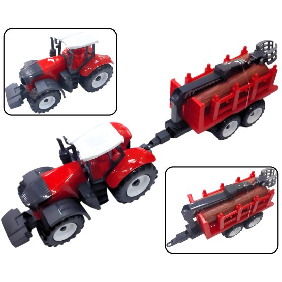 Tractor con zorra, grua y troncos 14x45x11 cm