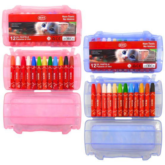 Oleo pasteles beifa 12 colores estuche con manija 7.5cm
