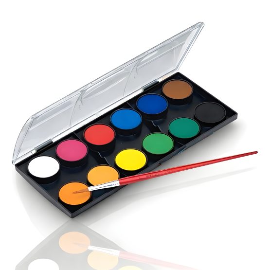 Acuarelas 12 colores con pincel bolsa 6×15.5 cm