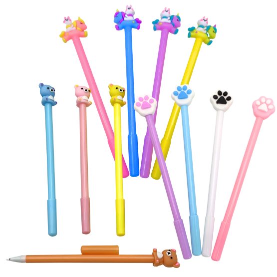 Lapicera gel aplique dino-donas-huella y otros diseños 17.5cm