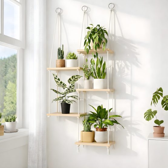 Estanteria colgante madera 5 niveles 73x36x13.5 cm/44×13.5×36 cm