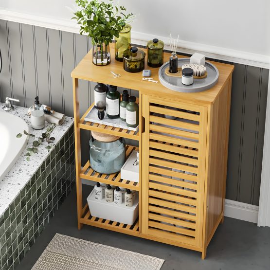 Organizador de madera 4 niveles con puerta 60x25x80 cm