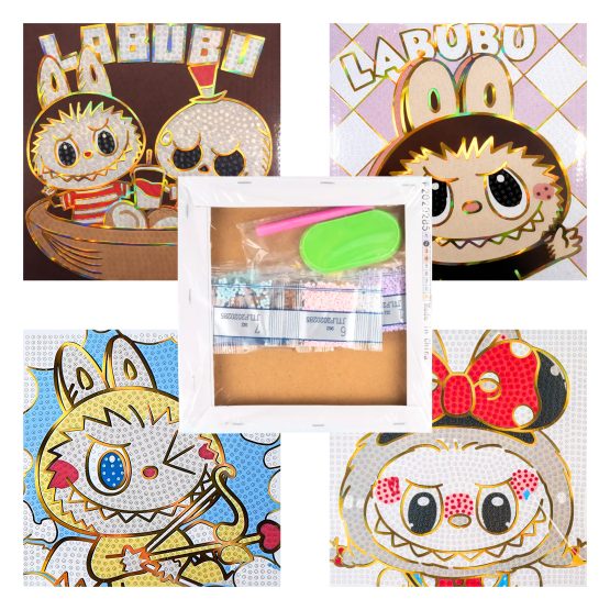 Diamantes para decorar bastidor labubu 20×20 cm