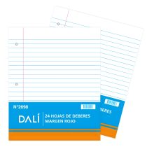 Hojas deberes dali margen rojo 24 hojas