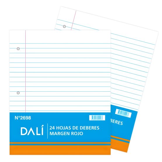 Hojas deberes dali margen rojo 24 hojas
