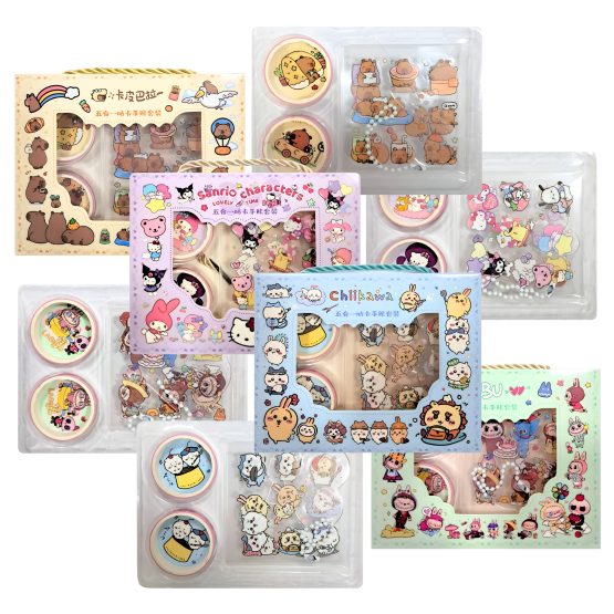 Stickers labubu cajita con cintas 12.5×11 cm