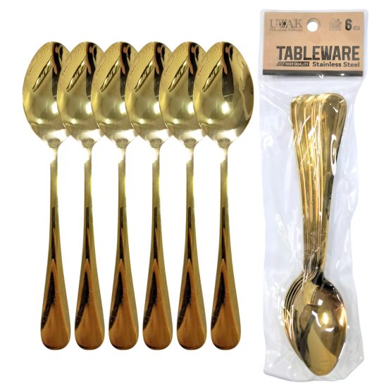 Cuchara de acero color dorado x6 20.5cm