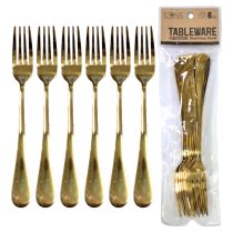 Tenedor de acero color dorado x6 20.5cm