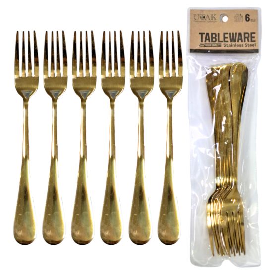 Tenedor de acero color dorado x6 20.5cm