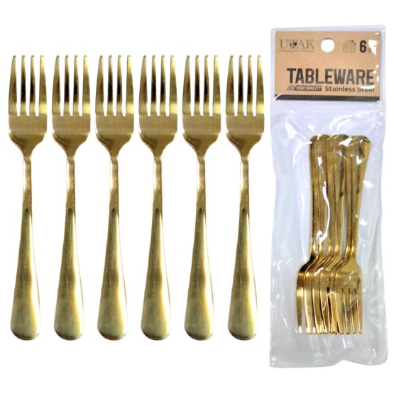 Tenedor copetin de acero dorado x6 13.5cm