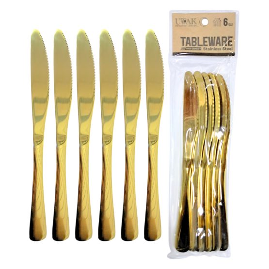 Cuchillo de acero color dorado x6 22.5cm
