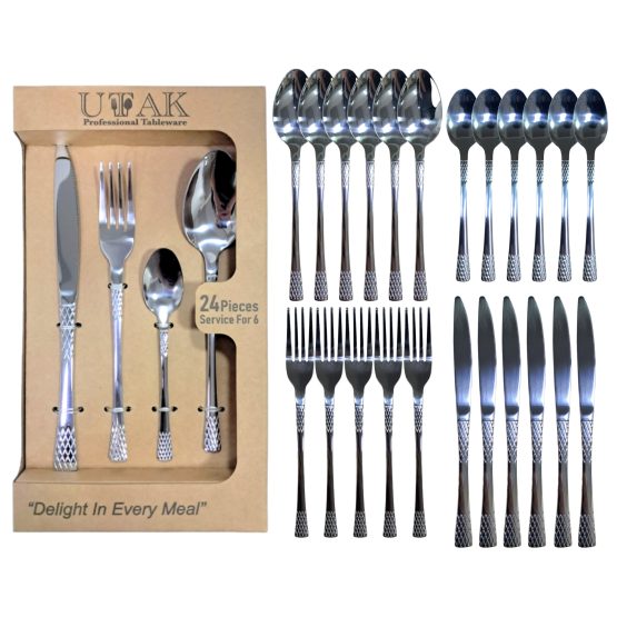 Cubiertos acero plateado 24 piezas caja