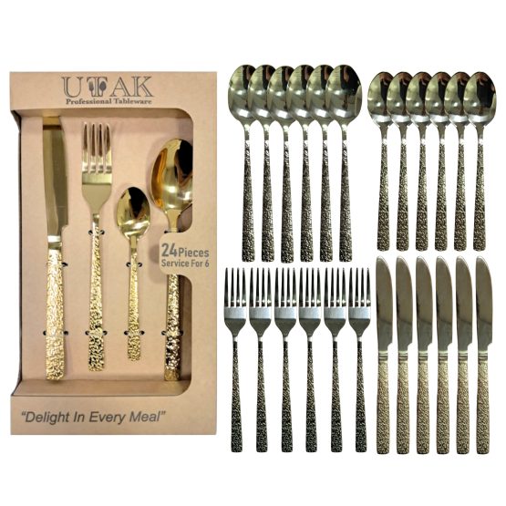 Cubiertos acero dorado 24 piezas en caja