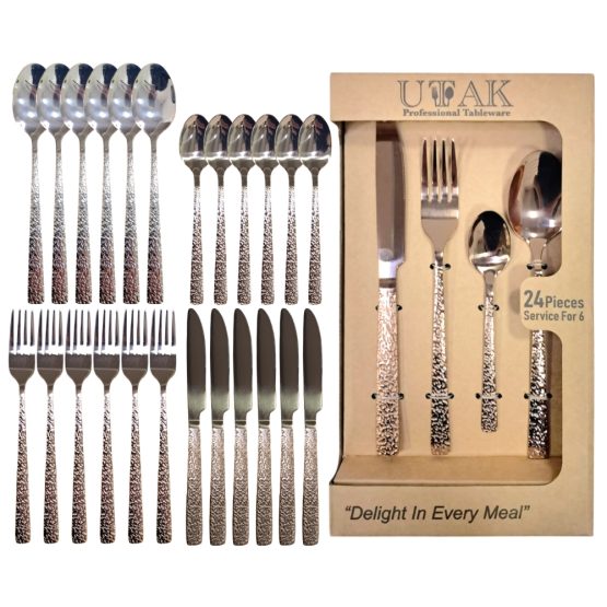 Cubiertos acero dorado rosa 24 piezas