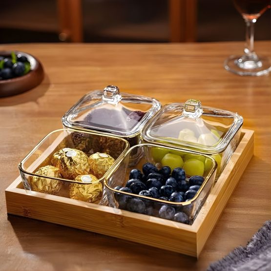 Set copetinero 4 piezas con tapa y bandeja