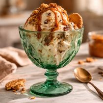 Compotera de vidrio labrada rombos verde 300ml