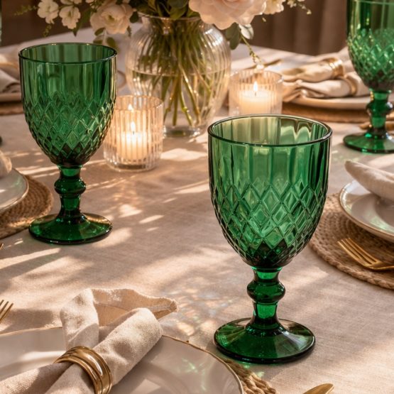 Copa de vidrio labrada verde 340ml