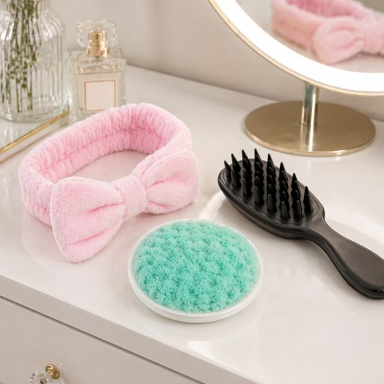 Set belleza vincha, cepillo y esponja