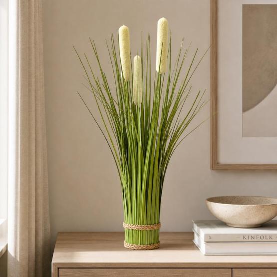 Planta decorativa totora 44cm 2 colores