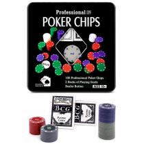 Náipes poker con fichas x100 en lata