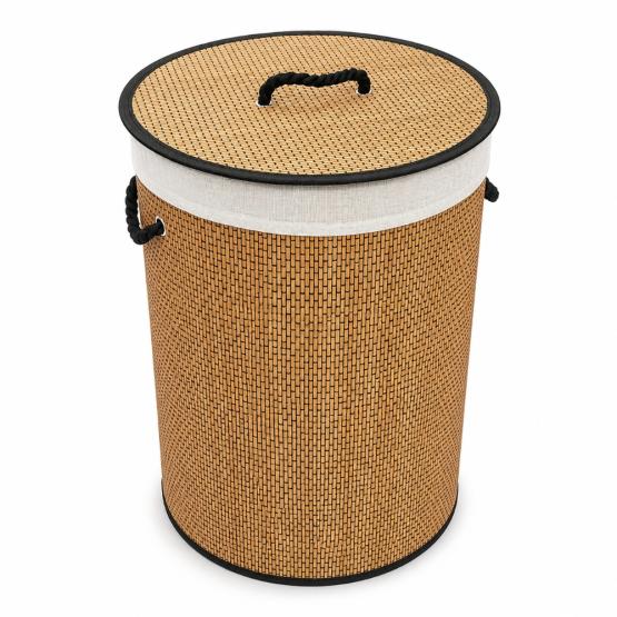 Cesto de ropa tapa bambú manija de piola