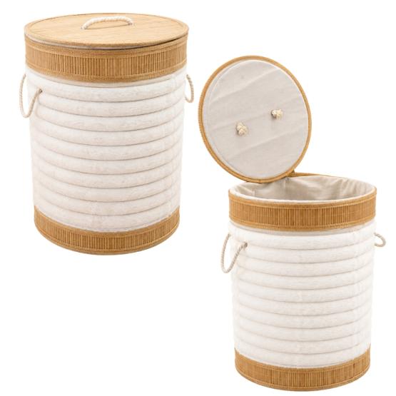 Cesto de ropa tapa bambú terciopelo