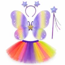 Disfraz pollera tul c/tiara, alas y varita multicolor